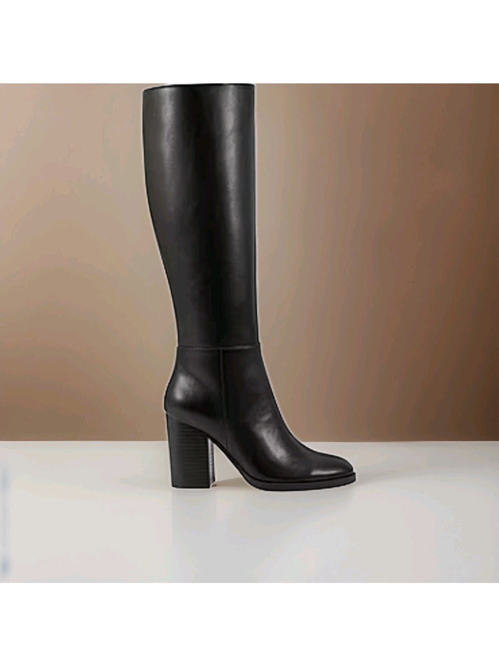 Unisa Lanna Womens 8M Black Tall Riding Boots Stacked Block Heel Side Zip